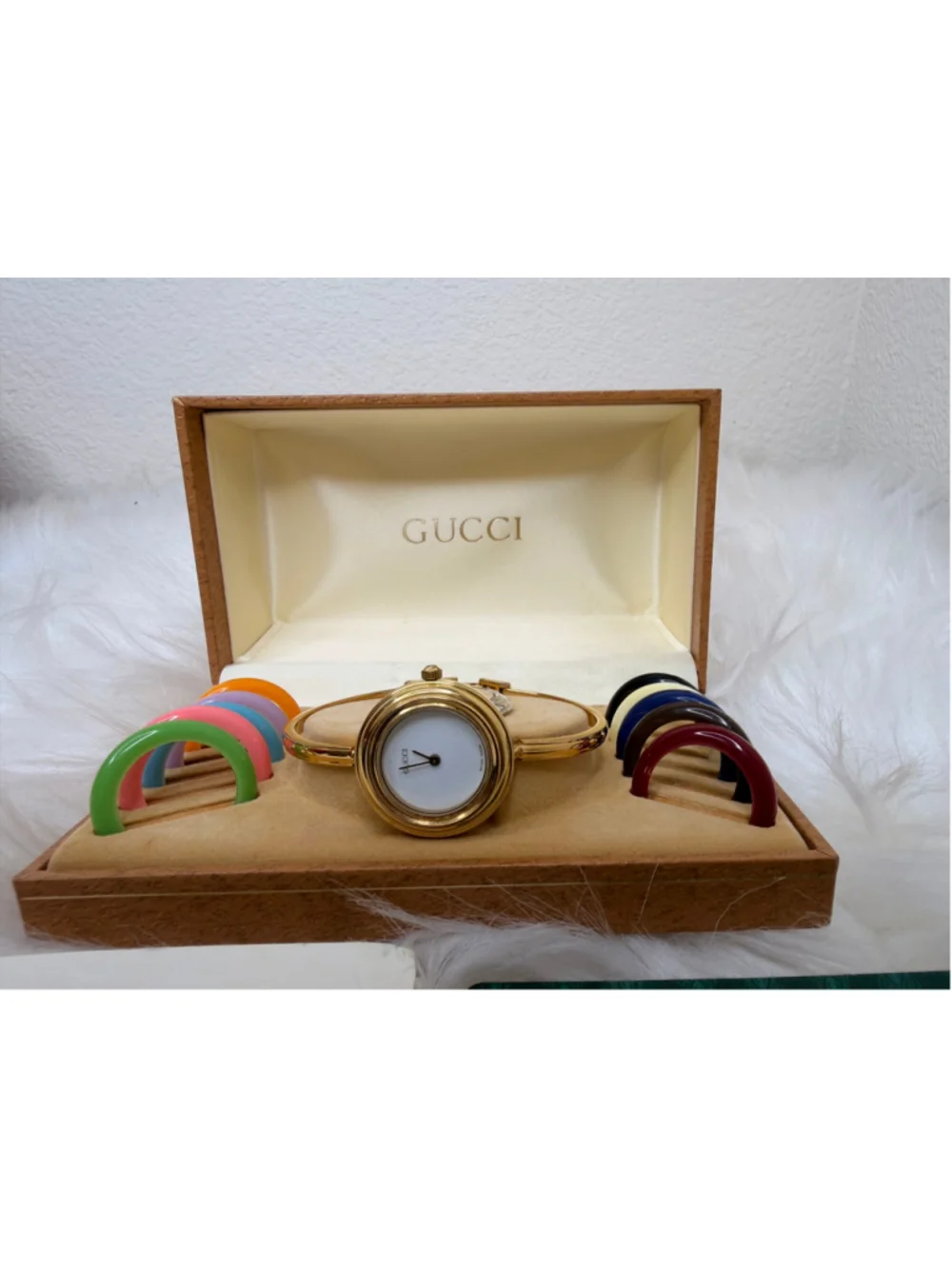 Gucci 11/12.2 Interchangeable Bezel Bangle Watch, w/ 12 bezels, box & paperwork